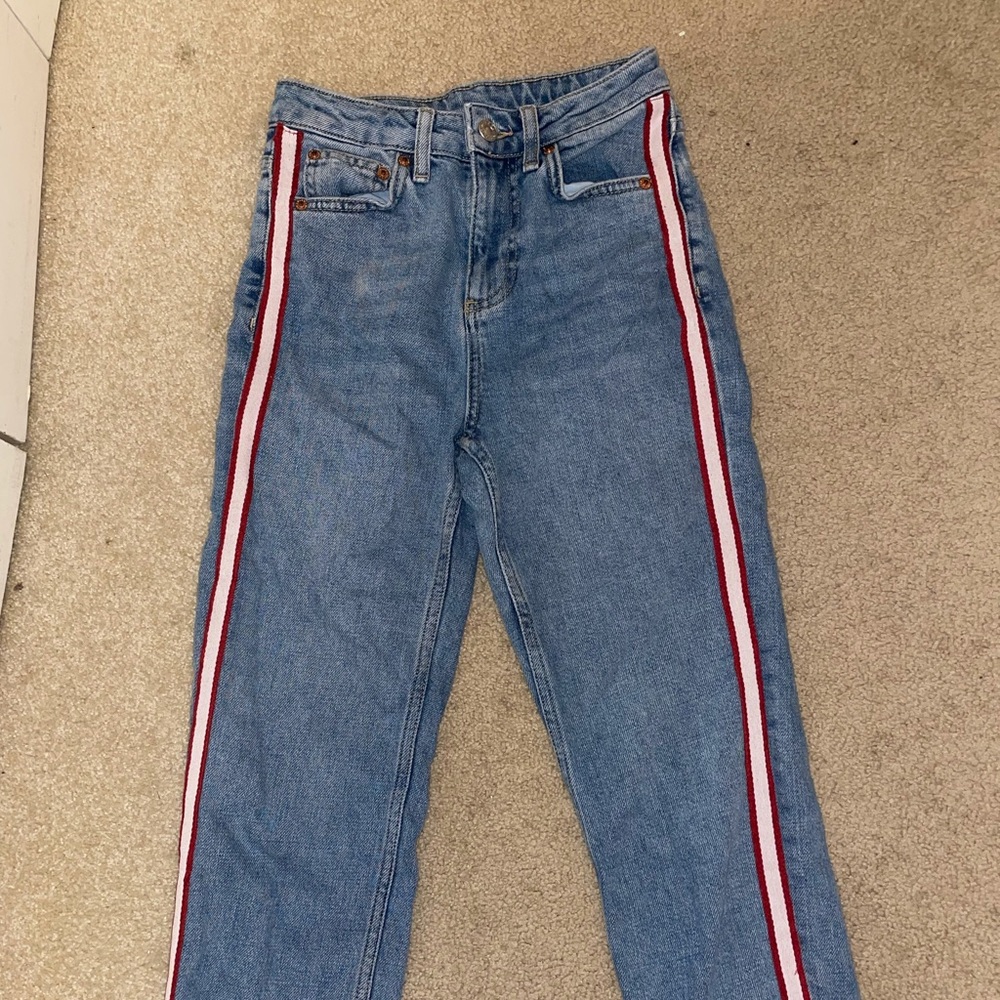 Top Shop High Rise Stripe Mom Jeans Size 24